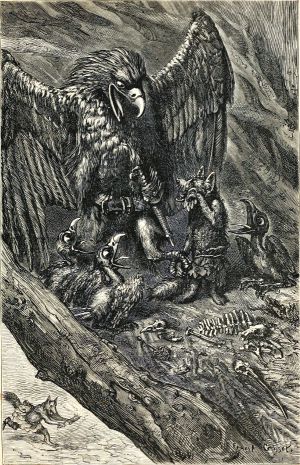 Иллюстрация Эрнста Гризета (1869) к басне Эзопа «ОРЕЛ И ЛИСИЦА»