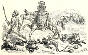 Иллюстрация Эрнста Гризета (1869) к басне Эзопа «ОСЕЛ СО СТАТУЕЙ НА СПИНЕ»