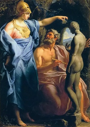 Прометей создает человека из глины. Художник Помпео Батони, 1743 г.