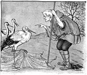Иллюстрация к басне «Птицелов и аист». Художник Майло Винтер. 1919