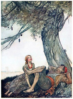 Иллюстрация Артура Рэкхема (1867-1939) к басне Эзопа «Путник и платан»
