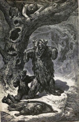 Иллюстрация Эрнста Гризета (1869) к басне Эзопа «ПУТНИКИ И МЕДВЕДЬ»