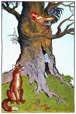 Собака, лисица и петух. Художник Майло Винтер, 1919