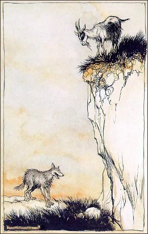 Волк и коза. Художник Артур Рэкхем (1867-1939)