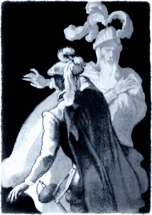 Гамлет и Призрак. Иллюстрация Б. А. Дехтерёва к «Трагической истории о Гамлете, принце датском» Уильяма Шекспира