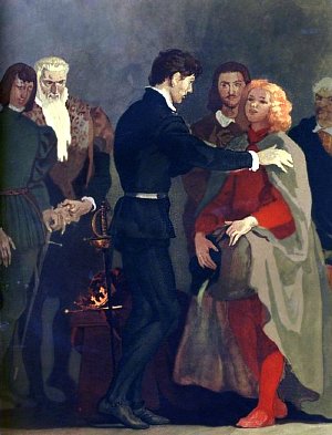Входят четверо или пятеро актеров. Иллюстрация Б. А. Дехтерёва к «Трагической истории о Гамлете, принце датском» Уильяма Шекспира