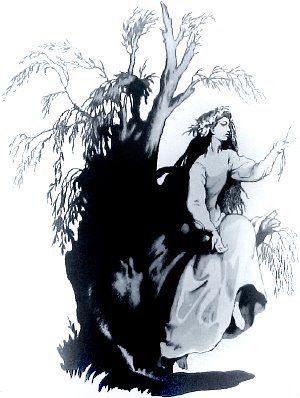Офелия утонула. Иллюстрация Б. А. Дехтерёва к «Трагической истории о Гамлете, принце датском» Уильяма Шекспира