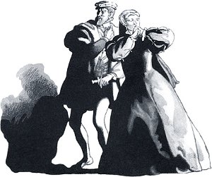 Акт IV. Король, королева. Иллюстрация Б. А. Дехтерёва к «Трагической истории о Гамлете, принце датском» Уильяма Шекспира