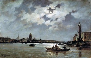 Вид на Неву и Адмиралтейскую наб. в лунную ночь. А. К. Беггров. 1882 г.