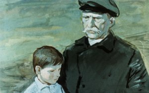 — Ты, может быть, нездоров? У тебя, может быть, болит что-нибудь? Иллюстрация А. Самсонова к повести «Дальние страны» Аркадия Гайдара