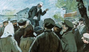 Мужик говорил, что колхоз — это, конечно, дело новое и что сразу всем в колхоз соваться нечего. Иллюстрация А. Самсонова к повести «Дальние страны» Аркадия Гайдара