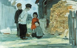 Однако дома у Егора они застали только его ребятишек — Пашку да Машку... Иллюстрация А. Самсонова к повести «Дальние страны» Аркадия Гайдара