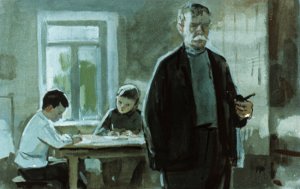 — Бывает и так, ребятишки. Меняются люди, — сказал Иван Михайлович... Иллюстрация А. Самсонова к повести «Дальние страны» Аркадия Гайдара