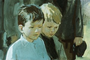 — Не жалко! — как эхо, повторил Петька, угадывая Васькины мысли и настроение. — Только, знаешь, лучше мы будем жить долго-долго. Иллюстрация А. Самсонова к повести «Дальние страны» Аркадия Гайдара