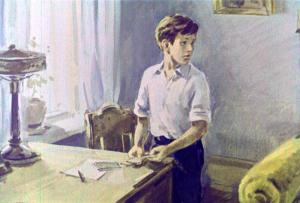 — Зачем «пожадничала»! Полтораста рублей оставила... Иллюстрация Б. Игнатьева к повести «Судьба барабанщика» Аркадия Гайдара