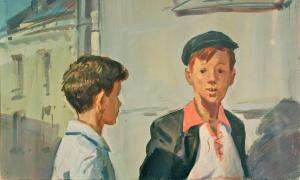 Нет, брат, ты уж лучше терпи. Иллюстрация Б. Игнатьева к повести «Судьба барабанщика» Аркадия Гайдара