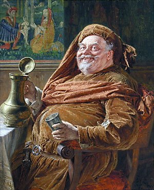Сэр Джон Фальстаф. Иллюстрация к пьесе Уильяма Шекспира «Генрих IV (часть первая)». Художник Эдуард фон Грютцнер, 1896 г.