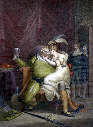 Фальстаф и Долль. Генрих IV, часть 2, акт II, сцена 4. Художник Генрих Фюсли (1805)