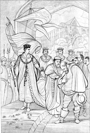 Генрих V, Фальстаф и др. Акт V. Сцена 5. Иллюстрация к пьесе Уильяма Шекспира «Генрих IV (часть вторая)». Издание 1899 г.