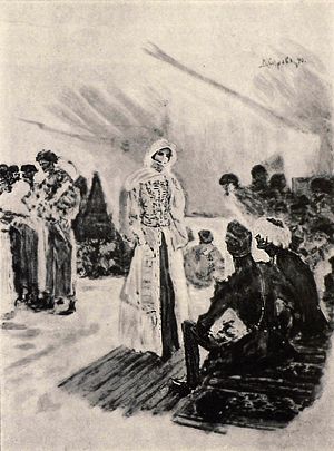 Встреча Бэлы и Печорина на свадьбе. Иллюстрация В. А. Серова к роману М. Ю. Лермонтова «Герой нашего времени»