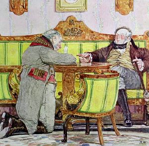 Фамусов и слуга. Иллюстрация Кардовского к комедии Грибоедова «Горе от ума».