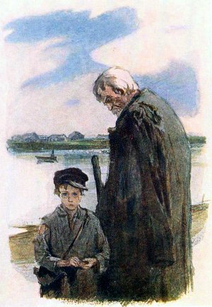 Рассказ М. Горького «Дед Архип и Лёнька» с иллюстрациями М. Клячко, Б. Дехтерёва