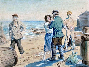 Прощание Василия с Мальвой. Иллюстрация к рассказу М. Горького «Мальва». Художник Ю. Порфирьев, 1937 г.