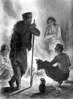 Иллюстрация художника Дехтерева в рассказу А. М. Горького «Мой спутник», вторая половина XX века