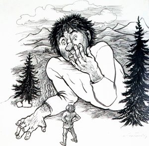 Иллюстрация к сказке братьев Гримм «Юный великан». Грундиг Леа, 1960-е гг.