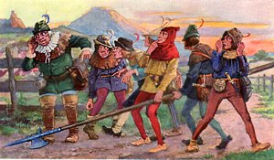 Храбрый Шульц очень испугался. Иллюстрация Геогра Мюльберга к сказке братьев Гримм «Семеро храбрецов»