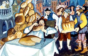Хлебная гора. Иллюстрация И. Большаковой к сказке братьев Гримм «Золотой гусь»