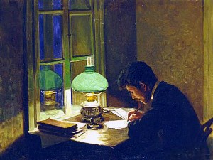 «Зелёная лампа» на картине А. Жмуйдзинавичюса «Всю Ночь Напролет», 1906