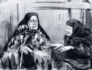 Кабанова и Феклуша. Иллюстрация С. В. Герасимова к пьесе А. Н. Островского «Гроза»