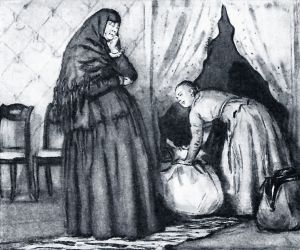 Глаша и Феклуша. Иллюстрация С. В. Герасимова к пьесе А. Н. Островского «Гроза»