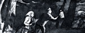 Народ с фонарями. Иллюстрация С. В. Герасимова к пьесе А. Н. Островского «Гроза»