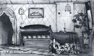 Комната в доме Кабановых. Иллюстрация С. В. Герасимова к пьесе А. Н. Островского «Гроза»
