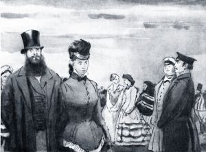 Народу-то гуляет на бульваре. Иллюстрация С. В. Герасимова к пьесе А. Н. Островского «Гроза»