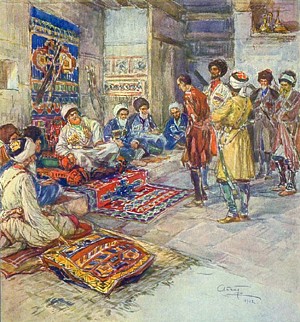 — Ты сын Хаджи-Мурата? — Я, имам. Иллюстрация А. П. Апсита к повести Л. Н. Толстого «Хаджи-Мурат»