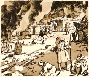Аул, разоренный набегом. Иллюстрация Е.Е.Лансере к повести Л.Н.Толстого «Хаджи-Мурат»