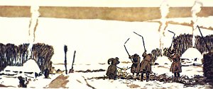 Молотьба на гумне у Авдеевых. Иллюстрация Е.Е.Лансере к повести Л.Н.Толстого «Хаджи-Мурат»