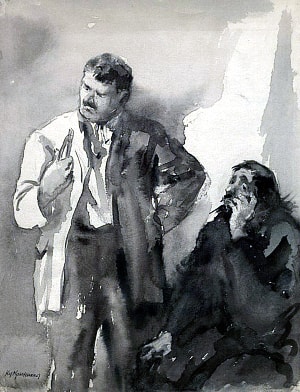 Сомнение. Иллюстрация к рассказу А. П. Чехова «Хирургия». Кукрыниксы, 1953 г.