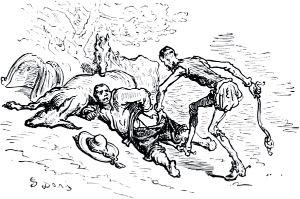Часть вторая. Конец главы LX. Иллюстрация Гюстава Доре (1832–1883) к «Дон-Кихоту» Мигеля де Сервантеса (1547-1616)