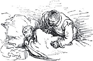 Часть вторая. Конец главы LXII. Иллюстрация Гюстава Доре (1832–1883) к «Дон-Кихоту» Мигеля де Сервантеса (1547-1616)