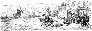 Глава XVIII. О новой беседе Дон-Кихота с Санчо и о других интересных событиях. Иллюстрация Гюстава Доре (1832–1883) к «Дон-Кихоту» Мигеля де Сервантеса (1547-1616)