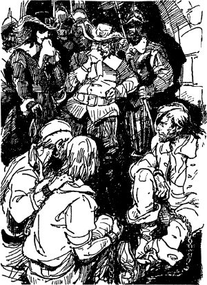 — Вот они, эти проклятые пираты, дон Педро, — сказал дон Хайме. Рисунок к роману Рафаэля Сабатини «Хроника капитана Блада». Художник В. П. Высоцкий, 1969 г.