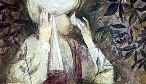 Он схватился в испуге руками за уши и, действительно, они у него вытянулись с пол-аршина длиною. Иллюстрация к сказке «Маленький Мук». Художник Р. Столяров.