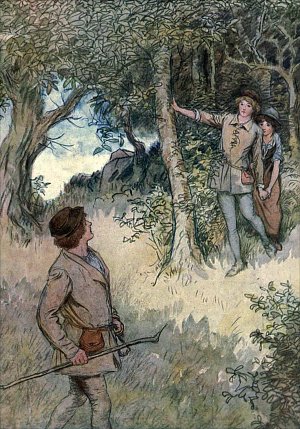 Розалинда (Селии). Я поговорю с ним как нахальный лакей и в этом виде подурачу его. Иллюстрация к комедии Уильяма Шекспира «Как вам это понравится». Художник Хью Томсон, 1909 г.