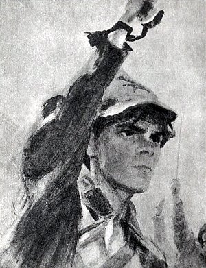 Фронтиспис. Иллюстрация к роману Н. Островского «Как закалялась сталь». Художник Е. Кибрик, 1973