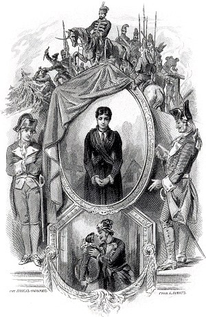 Фронтиспис. Рисунок к роману А. С. Пушкина «Капитанская дочка» академика Павла Соколова гравированный на меди А. Ламотом, 1891 г.
