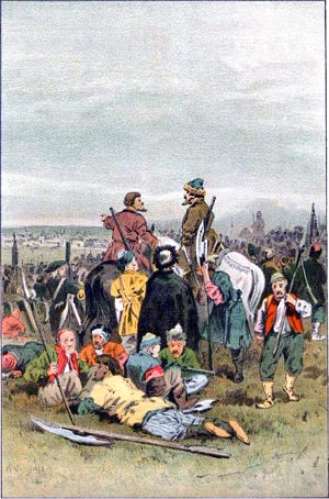 Стан Пугачева под Оренбургом, Литография П. П. Щеглова, 1887